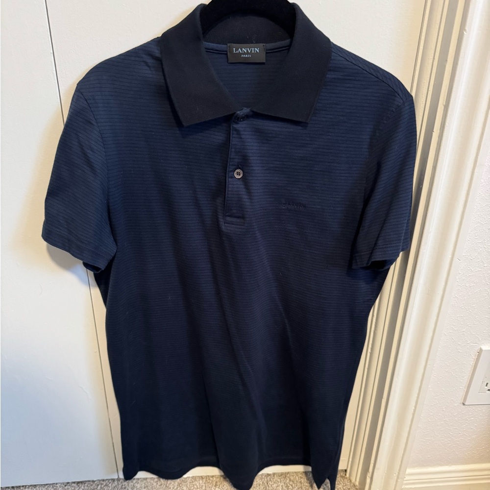 Lanvin 100% Navy Striped Polo Shirt for Men